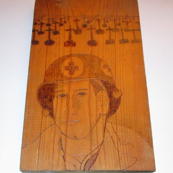 Original Woodburning = Soldier In A Cemetary - Picture 2 of 5